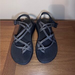 Chaco Black Sandals with White Patterned Straps